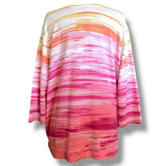 CJ Banks Womens Cardigan Plus Sz 2X Pink Orange Yellow Ombre Cotton Sweater - Picture 4 of 5